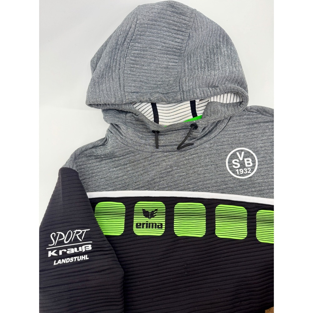Erima Mens VSB 1932 Sport Krauss Landstuhl Ribbed Hoodie Grey Black Neon Green‎
